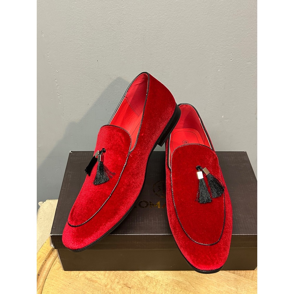 Roma Rio Loafers Men Size 11 Red 5639 Velvet Tassel Dress Shoes‎ Formal Slip On